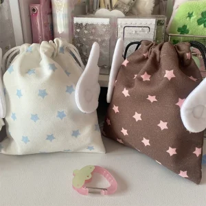 Fashion Portable Bundle Pocket Rope Drawstring Design Women Cosmetics Bag Canvas Household Dustproof Stationery Storage Bag